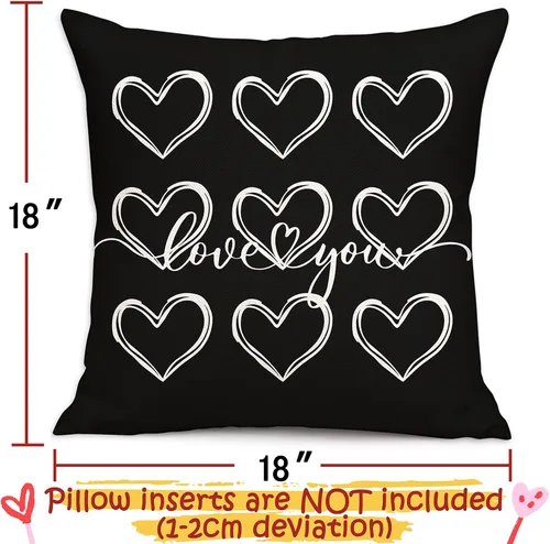 Vista 5 de Geefuun 4 fundas de almohada negras para el día de San Valentín, funda de cojín de lino de San Valentín de 18 x 18 pulgadas, decoración de regalo