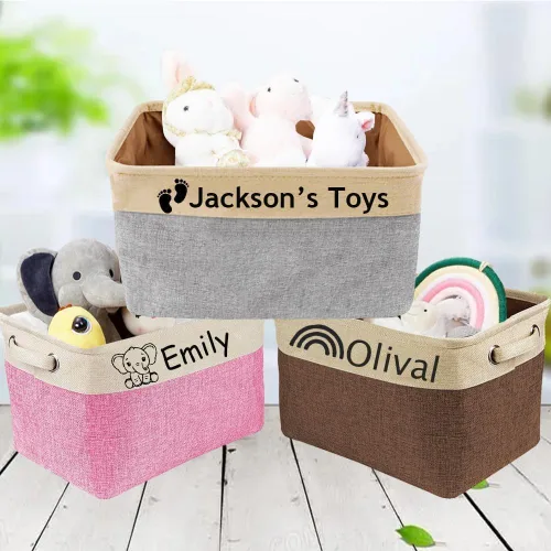 Vista 5 de Cesta de almacenamiento de juguetes personalizada para niños con nombre, cajas organizadoras de almacenamiento de juguetes personalizadas