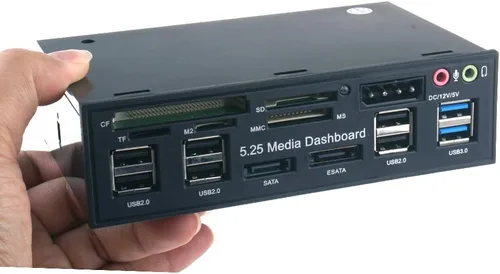 Vista 2 de Generic T-SIDAKE 5.25 pulgadas PC Multifuncional Tablero de Medios de Medios de Audio Panel Frontal, con SATA e-SATA Dual USB 3.0 6 Puertos USB 2.0