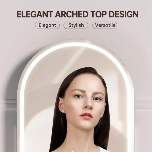Vista 9 de Hasipu Espejo de tocador con luces, espejo de maquillaje LED arqueado de 14 x 18 pulgadas, espejo de maquillaje iluminado con luces, control táctil