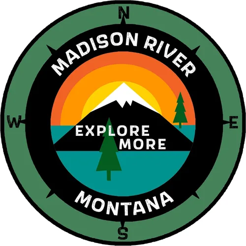 Vista 4 de Madison River, Montana - Explore More - Calcomanía para ventana de coche y camión de 3.5 pulgadas Azul neón