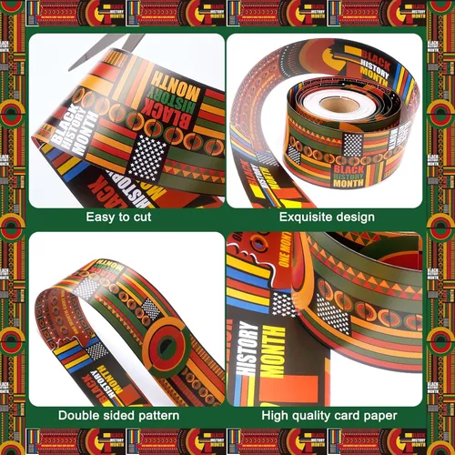 Vista 3 de Tablero de anuncios del mes de la historia negro de 72 pies, borde Kente, decoración de aula, papel de doble cara para celebración afroamericana
