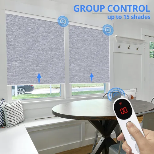 Vista 2 de Persianas enrollables automáticas motorizadas inalámbricas con control remoto (15 canales), control de grupo