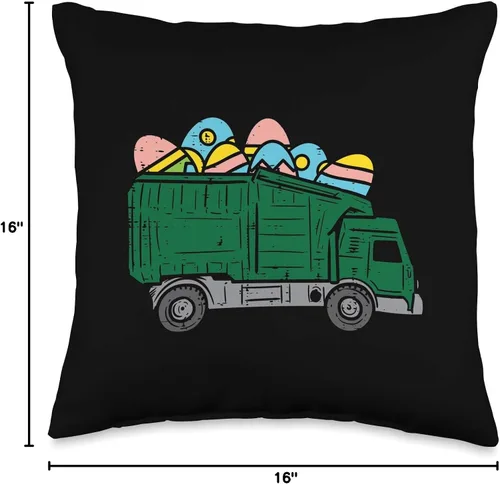 Vista 4 de Easter Pillows for Kids Toddler Boys Girls Gifts Almohada para niños con diseño de camión de basura, diseño de huevos de Pascua, 15.7 x 15.7 in