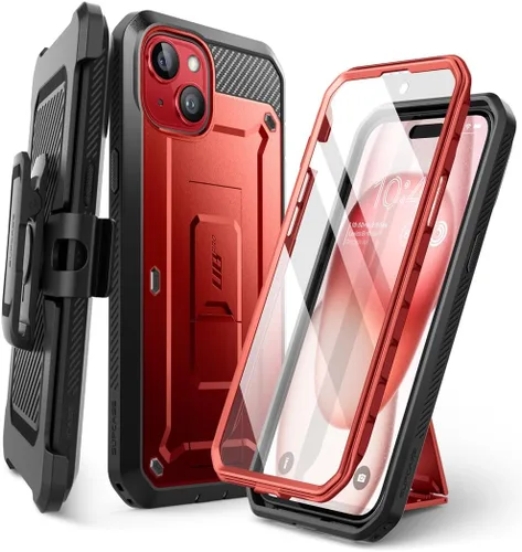 Vista 11 de SUPCASE Funda para iPhone 15 con soporte y clip para cinturón (Unicorn Beetle Pro), [protector de pantalla integrado]
