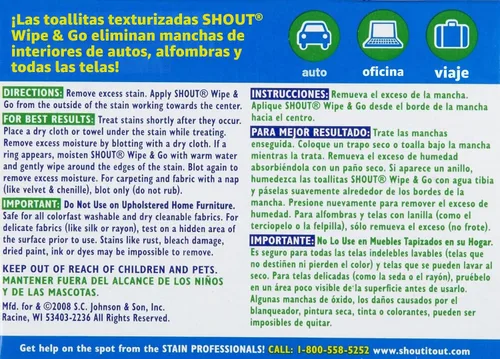 Vista 2 de Shout Toallitas quitamanchas, 12 unidades (paquete de 2)