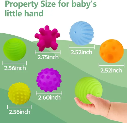Vista 4 de Pelotas sensoriales para bebés, juguetes sensoriales para bebés de 6 a 12 meses para niños pequeños de 1 a 3 años y bloques de goma suave para bebés