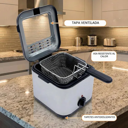 Vista 2 de Freidora Profesional para el Hogar con Ventana de Visualización - 2.6Qt de Acero Inoxidable, Potencia de 1000W, Temperatura Ajustable y Cesta