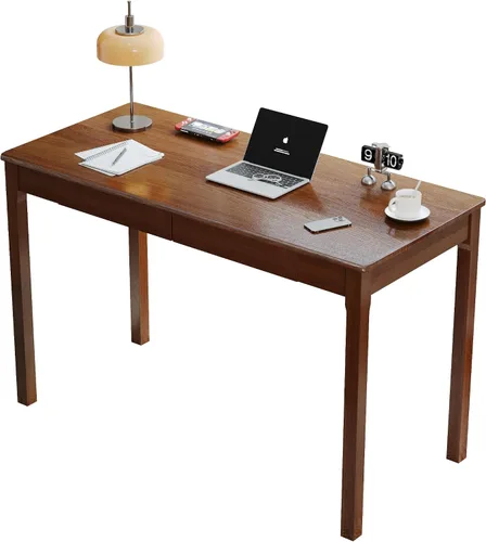 Vista 10 de Escritorio de madera maciza con cajones, escritorios estrechos simples de 24 x 16 pulgadas, mesa de estudio de madera de goma, escritorio pequeño