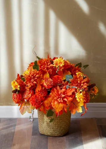 Vista 5 de Anna's Whimsy 2 flores artificiales de otoño, plantas artificiales de interior, decoración de otoño, ramo de flores de seda para decoración