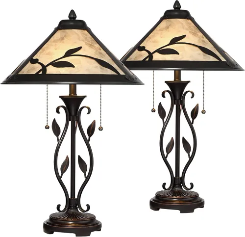 Vista 2 de Franklin Iron Works Feuille - Juego de 2 lámparas de mesa decorativas de 23 3/4 pulgadas de hoja alta y vid, estilo rústico de granja, núcleo