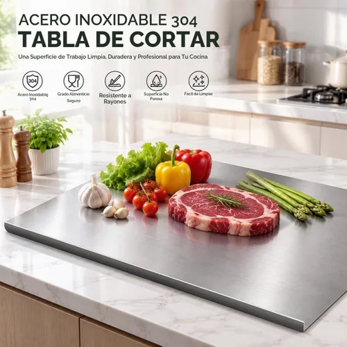 Vista 3 de Tablas de cortar de acero inoxidable 304 para cocina, alfombrillas