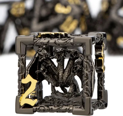 Vista 20 de ARUOHHA Juego de dados huecos de metal DND, dados D y D de oro antiguo, juegos de rol RPG, dados poliédricos con caja de regalo D20 D12 D10 D8 D6 D4