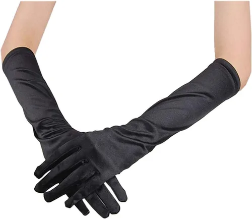 Vista 4 de Guantes largos de fiesta de ópera para mujer, guantes de satén de los años 20 y 20 hasta el codo para vestido de noche nupcial y boda y baile W-G-1