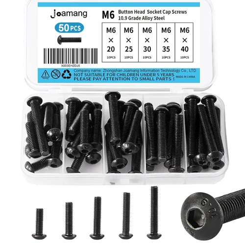 Vista 13 de Tornillos de cabeza de botón M6 x 8 mm, 12 mm, 16 mm, 20 mm, 25 mm, tornillos de cabeza de botón, acero de aleación de grado 10.9, acabado de óxido