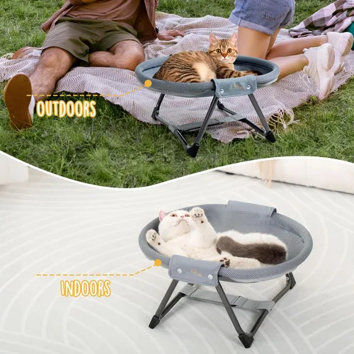 Vista 7 de KITTY KINGDOM Hamaca plegable para gatos sin montaje, cama elevada portátil