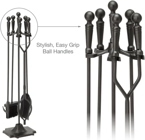 Vista 2 de UniFlame Juego de herramientas negras para chimenea de 5 piezas con asas de bola (T51030BK)