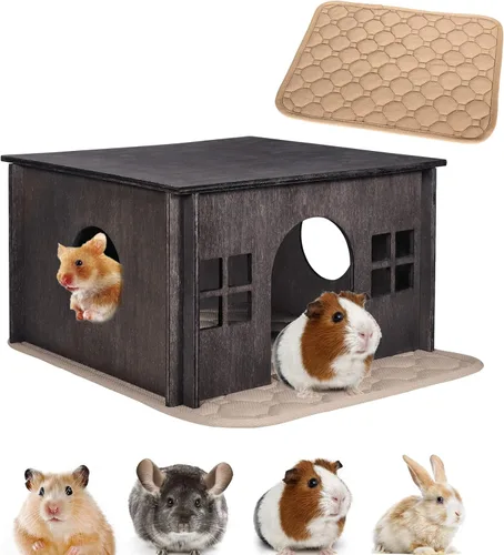 Vista 14 de Casa Grande para Conejos con Escalera, Castillo de Madera para Conejos Escondite de Conejos, Cabaña Escondite para Chinchillas y Conejillos