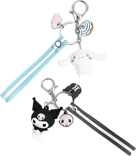 Vista 6 de Bonito llavero para niñas llavero Kuromi llavero de anime accesorios Kuromi llaveros de regalo para niñas bolso de mano dijes de coche