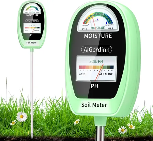Vista 7 de Kit de prueba de suelo AiGerdinn, medidor de humedad del suelo 2 en 1, medidor de pH del suelo - Dial dual - Muestra resultados simultáneamente