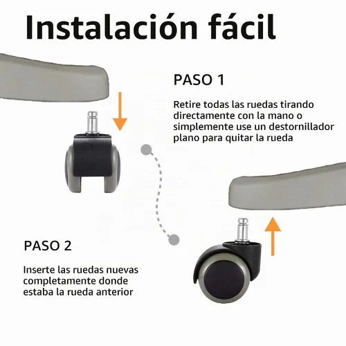 Vista 5 de FOH Juego de 5 ruedas para silla de oficina de 2 pulgadas, vástago de 0.394 in, banda de rodadura de PU