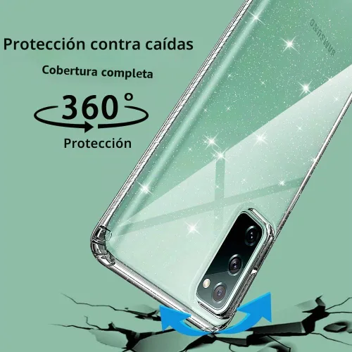 Vista 4 de ANNSD Funda protectora para Samsung Galaxy S20 Fe, cubierta protectora de cuerpo completo de goma flexible delgada y transparente con purpurina