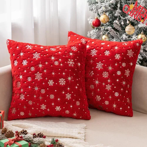 Vista 19 de MIULEE - Juego de 2 fundas de cojín decorativas de Navidad, hechas de piel sintética suave con copos de nieve plateados y brillantina, para Verde