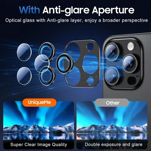 Vista 4 de UniqueMe para Paquete de 3 Protectores de Lente de Cámara para iPhone 15 Pro/iPhone 15 Pro Max, [Protección contra Caídas] [Compatible con Fundas]