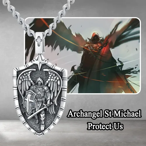 Vista 2 de WINNICACA Joyería de plata de ley de San Miguel para hombres, joyería con colgante para padre, novio, medalla de San Miguel para niños y hijos