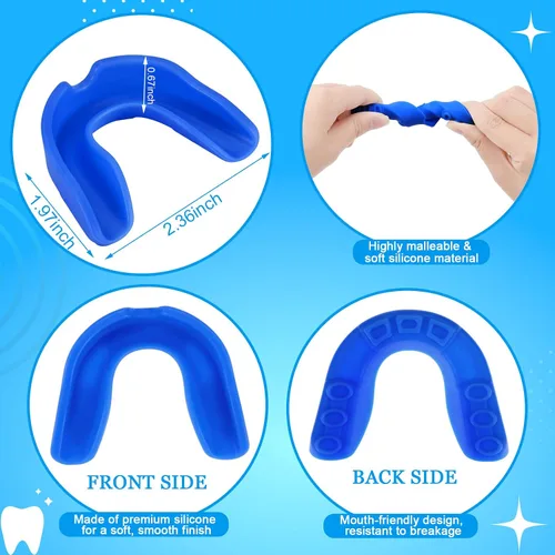 Vista 3 de Paquete de 6 protectores bucales para deportes con caja de almacenamiento, protector bucal moldeable para jóvenes, protector bucal de silicona