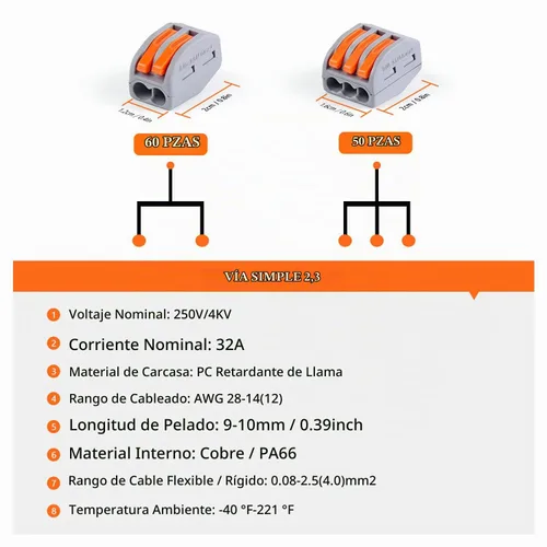 Vista 4 de Delgada 110 tuercas de conector de alambre de empalme rápido para cableado eléctrico - Terminales aislados para cables trenzados, sólidos