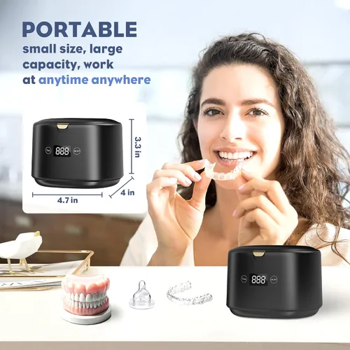 Vista 7 de Limpiador ultrasónico de 30 W, limpiador ultrasónico profesional de joyas, 45 kHz 7.8 fl oz, máquina de limpieza portátil para dentaduras