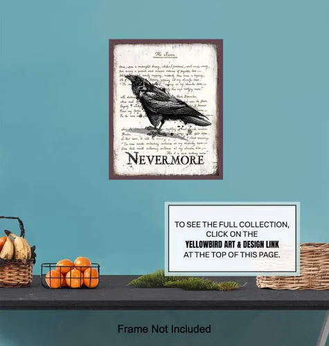 Vista 7 de Regalos de Edgar Allan Poe - El Cuervo - Nunca más - Arte de Pared de Poesía Espeluznante - Decoración de Habitación Gótica - Decoración Gótica