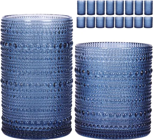 Vista 13 de Moretoes - Juego de 6 vasos de cristal vintage con forma de hobuña, color azul