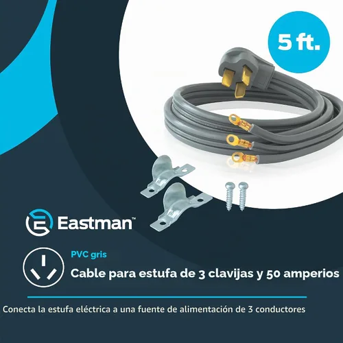 Vista 2 de Eastman Cable para estufa eléctrica de 5 pies, 50 amperios, 3 clavijas, 61242