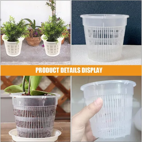 Vista 7 de Breathable Control Root Orchid Plastic Flower Pots with Holes, 3 Pcs
