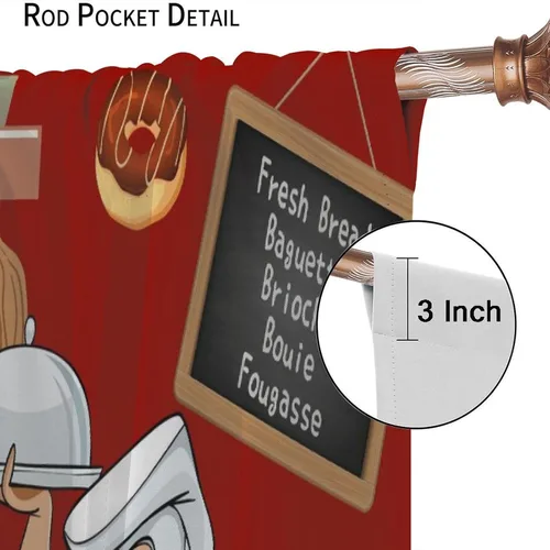 Vista 5 de Cortinas de cocina de chef, cortinas de cocina con tema de cocinero gordo para dormitorio, sala de estar, juego de 2 paneles de cortina de cocina a