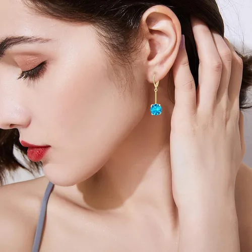 Vista 4 de VONSSY Pendientes colgantes de piedras preciosas Aretes colgantes de circonita cúbica de cristal chapado en platinooro, aretes rojosrosaazules