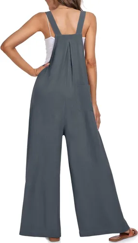 Vista 3 de UEU Overol casual sin mangas con tirantes para mujer, overol de pierna ancha, holgado, con bolsillos