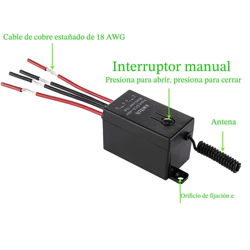 Vista 5 de Interruptor de control remoto de 12 V, mini interruptores inalámbricos de 2 vías, relé CC de 12 V/24 V/48 V/10 A con alcance largo de 328 pies