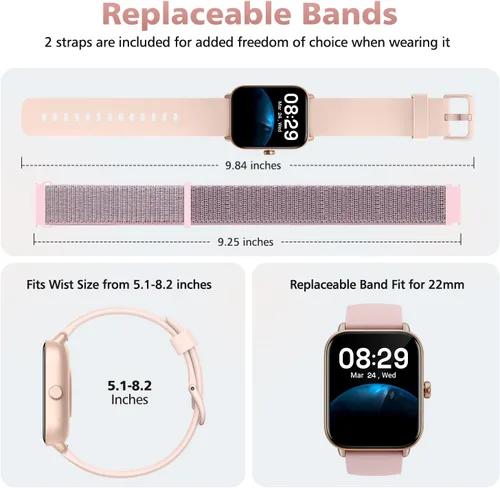 Vista 9 de Relojes inteligentes para mujer, 1.85" Alexa Smart Watch para teléfonos Rubor Rosa-Rosa