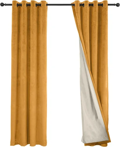 Vista 16 de Cortinas 100% opacas de terciopelo con forro de 63 pulgadas de largo, 2 paneles para sala de estar, aislamiento térmico, ahorro de energía