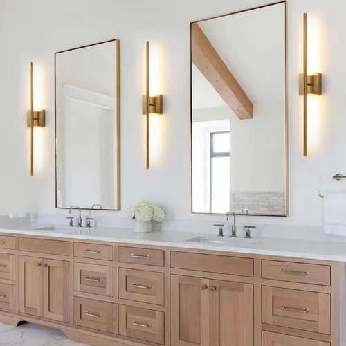Vista 3 de Juego de 2 apliques de pared LED en oro cepillado con luz blanca cálida