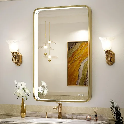 Vista 6 de Espejo Redondo Retroiluminado LED de 32 Pulgadas para Tocador, Espejo de Baño Iluminado Regulable 6000K Montado en Pared con Luces, Antivaho