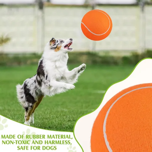 Vista 5 de Leyndo 4 pelotas inflables gigantes de tenis/fútbol para perros con aguja de bombeo de 9.5 pulgadas, pelota de goma gigante para exteriores e