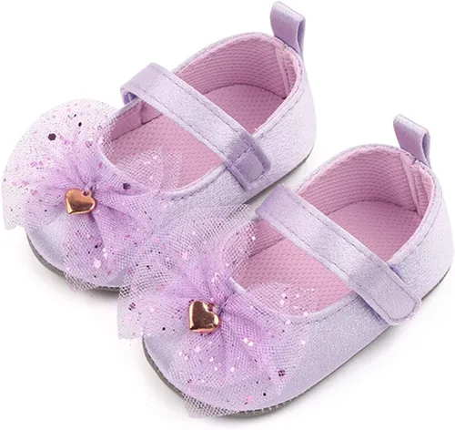 Vista 2 de Sandalias de 2 años para niños y niñas zapatos individuales de malla con lazo para primeros caminos sandalias para niños pequeños morado 12-18 meses