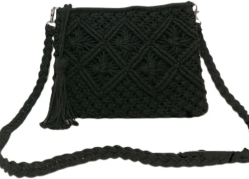 Vista 6 de Bolso bandolera de hombro de ganchillo con flecos de hilo de algodón, bolso cruzado bohemio para mujeresniñas