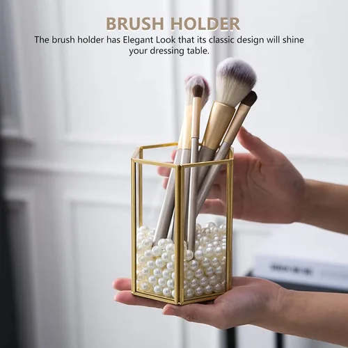 Vista 3 de ARTIBETTER Soporte para brochas de maquillaje de cristal, organizador de cosméticos de acrílico para almacenamiento de tocador, organizador