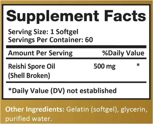 Vista 4 de Reishi Esporas Aceite Shell Broken Extra Strength 500mg (60 cápsulas blandas)