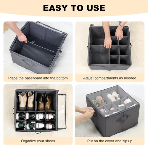 Vista 3 de Organizador de zapatos de tela para armario, contenedores plegables de almacenamiento de zapatos con cubierta transparente, contenedor de zapatos